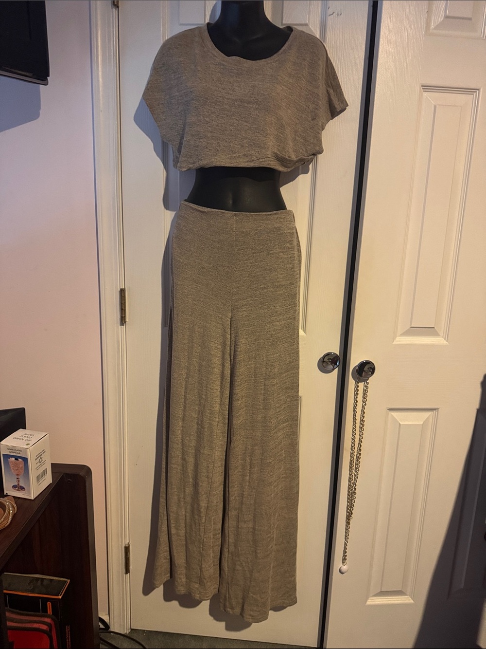 Fashion Nova Taupe Cropped Top & Wide-Leg Lounge Set